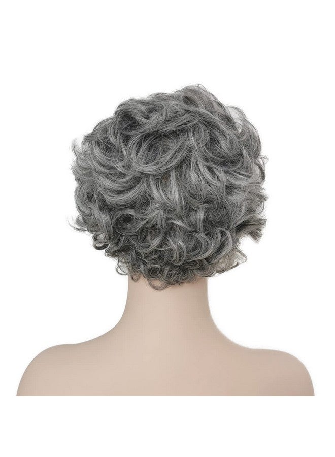 GNIMEGIL Short Grey Curly Wigs For White Women Gray Pixie Cut Wig With Bangs Layered Synthetic Natural Hairstyles Old Lady Wig Senior Ladies Wig - Image 5