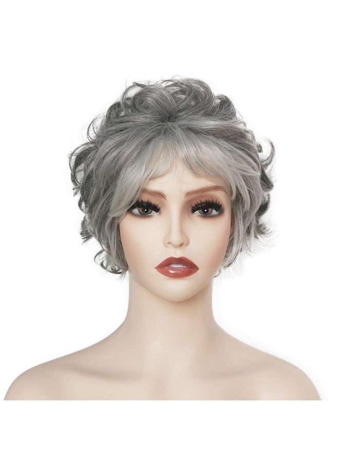 GNIMEGIL Short Grey Curly Wigs For White Women Gray Pixie Cut Wig With Bangs Layered Synthetic Natural Hairstyles Old Lady Wig Senior Ladies Wig - Image 3