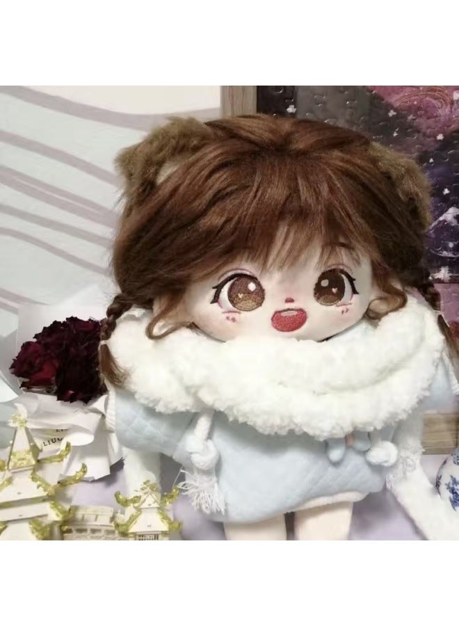 Bear Pile Cotton Doll 20cm Plush Doll No Attribute Girl Cute Dress-up Birthday Gift-Specifications:20cm With Skeleton (installed)-Color:Bear Pile Nude Baby + Hairstyle + Cookie Pie Blue Sweater - Image 1