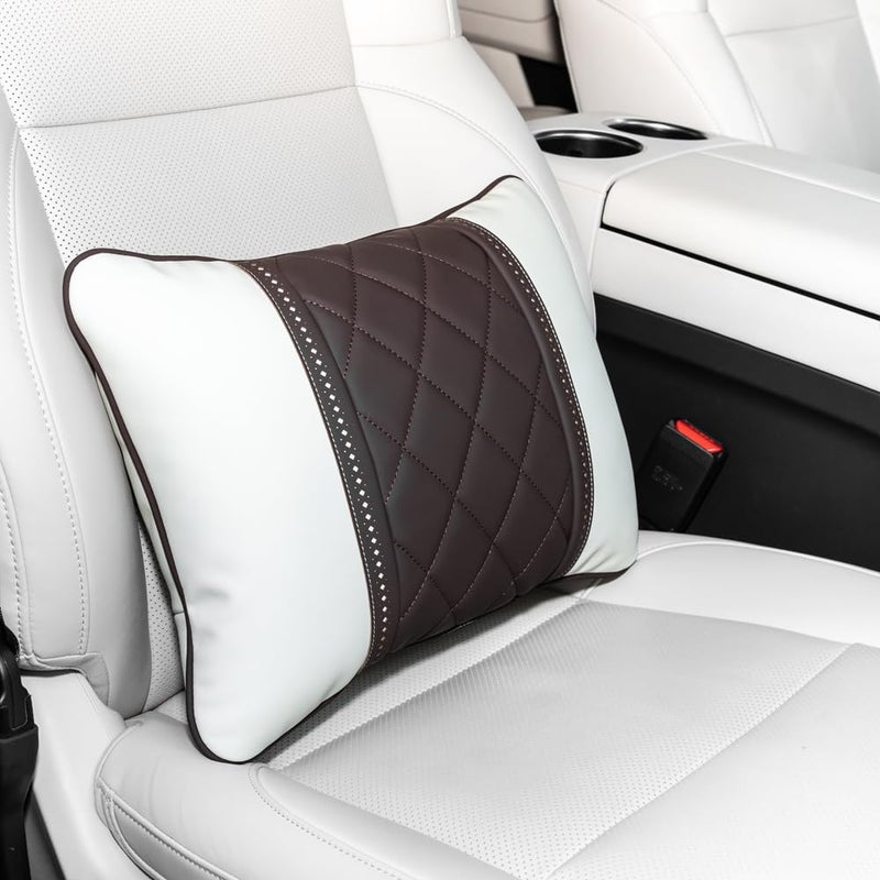 Car Pillows Napa Leather Car Seat Rest Cushion Car Lumbar Pillow for Mercedes Benz Maybach SClass Lumbar Support Pillow car AccessoriesBeige Coffee