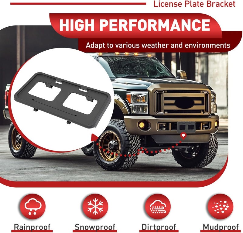 حامل قوس لوحة الترخيص الأمامي متوافق مع فورد F250 F350 F450 F550 سوبر ديوتي 2011-2016، بديل لـ BC3Z-17A385-AA FO1068131، إطارات تثبيت لوحة الترخيص على المصد حواف مطاطية واقية من الصدمات - Image 3