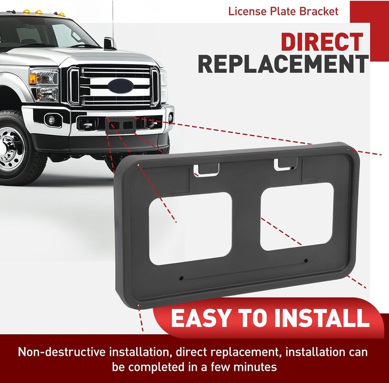 حامل قوس لوحة الترخيص الأمامي متوافق مع فورد F250 F350 F450 F550 سوبر ديوتي 2011-2016، بديل لـ BC3Z-17A385-AA FO1068131، إطارات تثبيت لوحة الترخيص على المصد حواف مطاطية واقية من الصدمات - Image 5
