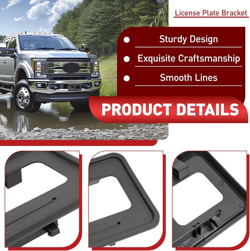 حامل قوس لوحة الترخيص الأمامي متوافق مع فورد F250 F350 F450 F550 سوبر ديوتي 2011-2016، بديل لـ BC3Z-17A385-AA FO1068131، إطارات تثبيت لوحة الترخيص على المصد حواف مطاطية واقية من الصدمات - Image 4