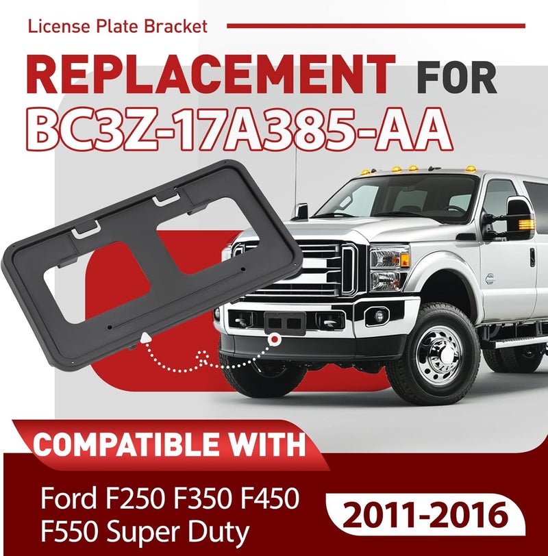حامل قوس لوحة الترخيص الأمامي متوافق مع فورد F250 F350 F450 F550 سوبر ديوتي 2011-2016، بديل لـ BC3Z-17A385-AA FO1068131، إطارات تثبيت لوحة الترخيص على المصد حواف مطاطية واقية من الصدمات - Image 2