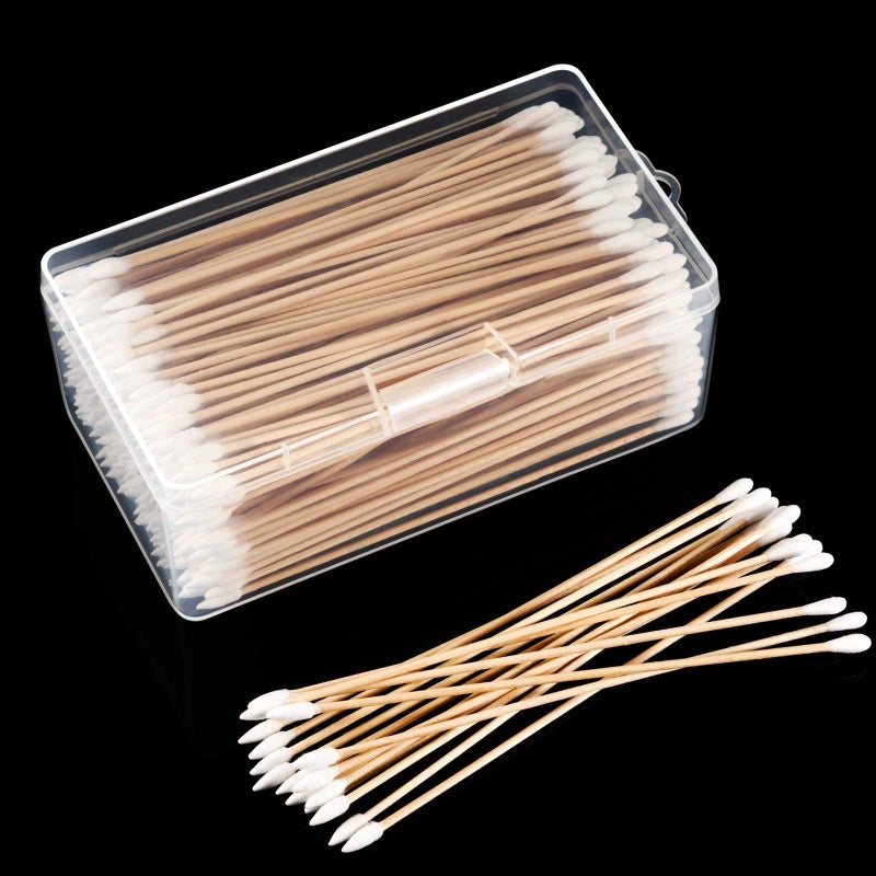 Norme 300 Pieces 6 Inch Caliber Cleaning Swabs Roundpointed Tip with Wooden Handle Cleaning Swabs for Jewelry Ceramics Electronics in Storage CasePointed and Round Tip