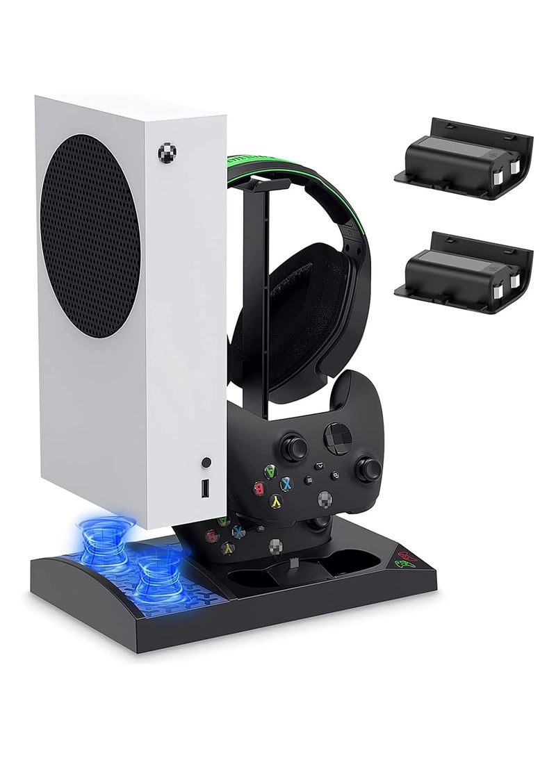 Cooling Fan Stand Compatible with Xbox Series S with 2x1400 mAh Rechargeable Battery, Vertical Charging Station Docking Accessory with Controller Charger Port - Image 1