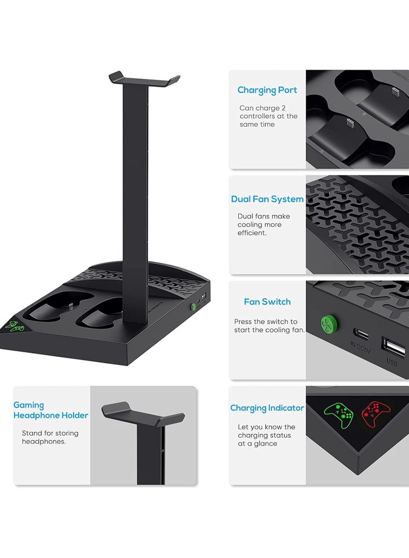 Cooling Fan Stand Compatible with Xbox Series S with 2x1400 mAh Rechargeable Battery, Vertical Charging Station Docking Accessory with Controller Charger Port - Image 2