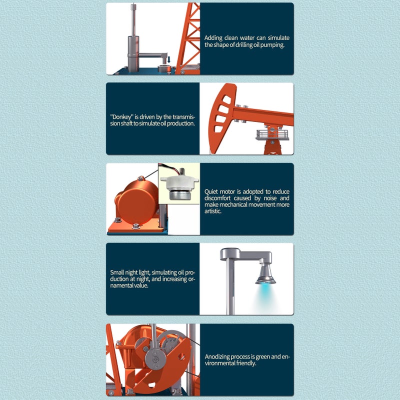 Oil Pump Jack Model Kit Metal Oilfield Working Equipment with Light Oil Rig Educational Toys Collection 219pcs - Image 4