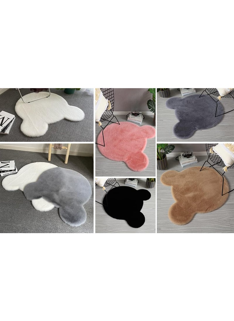 CottonFry CottonFry Bear Shaped Area Rug Bedroom Aesthetic Soft Fluffy Faux Rabbit Fur Rug Fuzzy Carpet for Nursery Kids Teen Girls Room Home Decor Light Pink 2X2 Feet  - Image 4