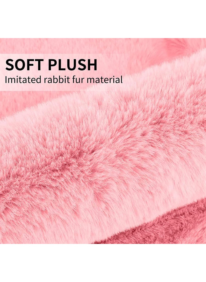 CottonFry CottonFry Bear Shaped Area Rug Bedroom Aesthetic Soft Fluffy Faux Rabbit Fur Rug Fuzzy Carpet for Nursery Kids Teen Girls Room Home Decor Light Pink 2X2 Feet  - Image 2