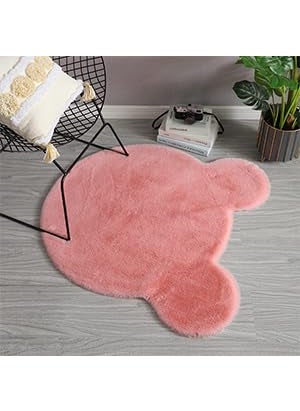 CottonFry CottonFry Bear Shaped Area Rug Bedroom Aesthetic Soft Fluffy Faux Rabbit Fur Rug Fuzzy Carpet for Nursery Kids Teen Girls Room Home Decor Light Pink 2X2 Feet  - Image 1
