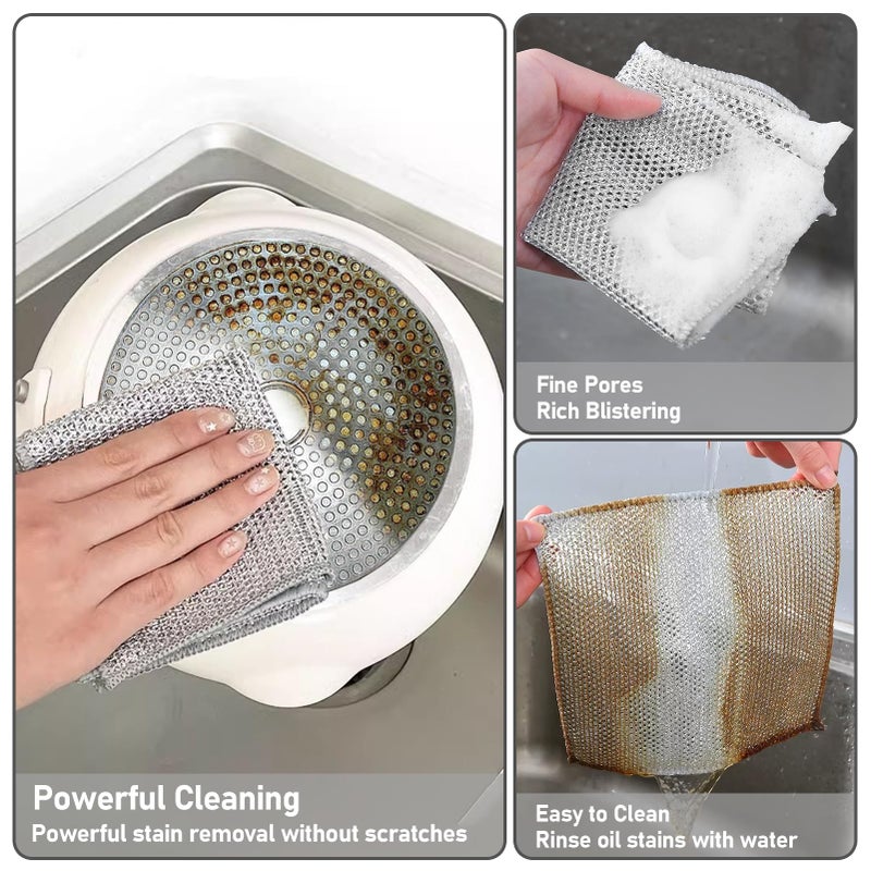 XANGNIER 10 Pcs Multipurpose Wire Dishwashing Rags for Wet and Dry,2024 New Multifunctional Non-Scratch Wire Dishcloth,Wire Cleaning Cloth,Non Scratching Metal Wire Rag for Kitchen,Counter,Dishes,Sink - Image 3
