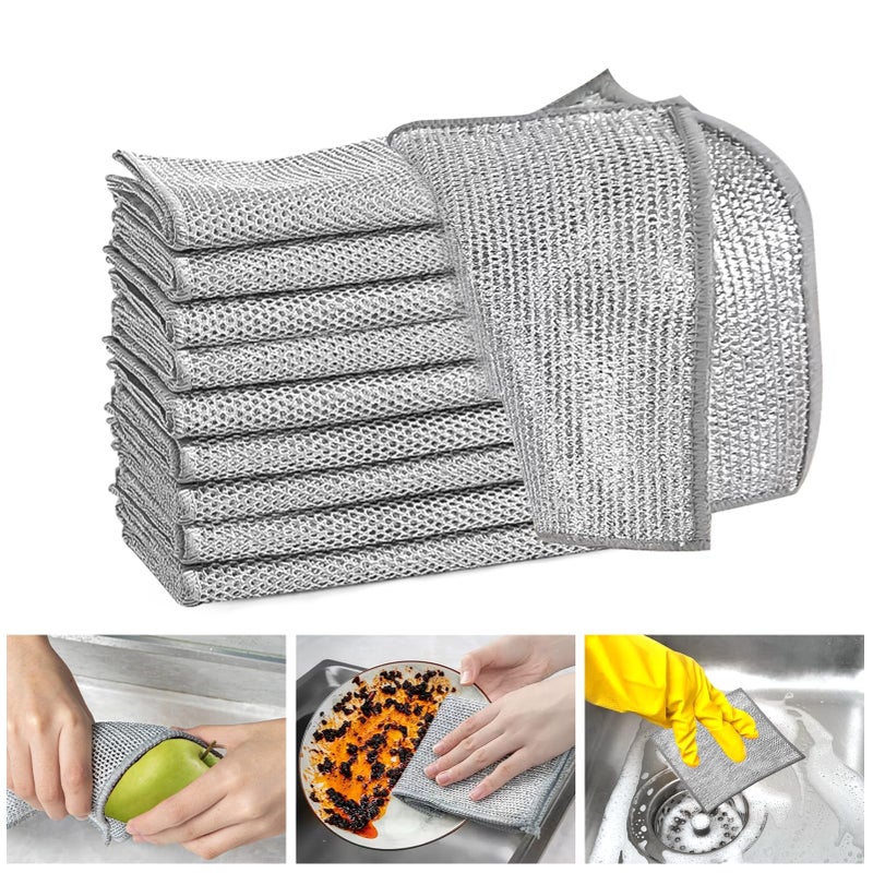 XANGNIER 10 Pcs Multipurpose Wire Dishwashing Rags for Wet and Dry,2024 New Multifunctional Non-Scratch Wire Dishcloth,Wire Cleaning Cloth,Non Scratching Metal Wire Rag for Kitchen,Counter,Dishes,Sink - Image 1