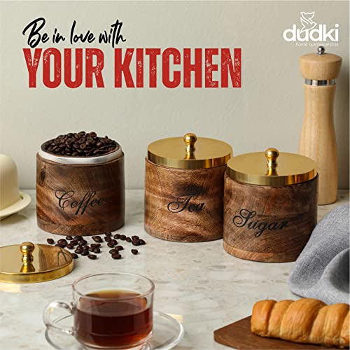 dudki Mango Wood Canister Sets Airtight With Lids Storage Container For Coffee Tea Sugar Kitchen Counter Top, Set Of 3, Brown - Image 5