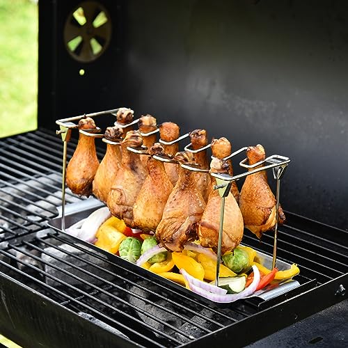 RTT Chicken Leg Rack for Grill with Drip Tray - Easy to Use 12 Slots Chicken Wing Rack - Premium Stainless Steel Chicken Drumstick Rack for Smoker - Chicken Drumstick Holder for Grill Accessories - Image 3