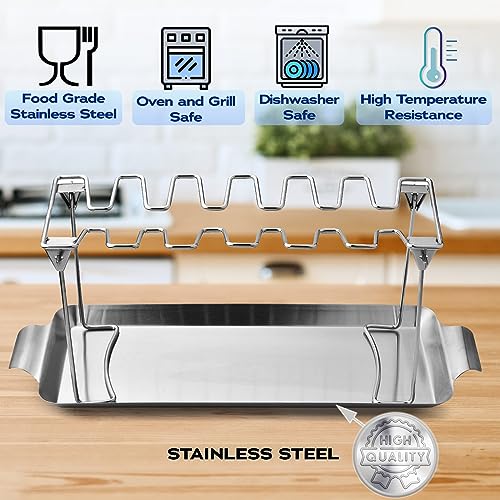 RTT Chicken Leg Rack for Grill with Drip Tray - Easy to Use 12 Slots Chicken Wing Rack - Premium Stainless Steel Chicken Drumstick Rack for Smoker - Chicken Drumstick Holder for Grill Accessories - Image 4