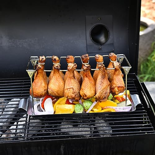 RTT Chicken Leg Rack for Grill with Drip Tray - Easy to Use 12 Slots Chicken Wing Rack - Premium Stainless Steel Chicken Drumstick Rack for Smoker - Chicken Drumstick Holder for Grill Accessories - Image 2