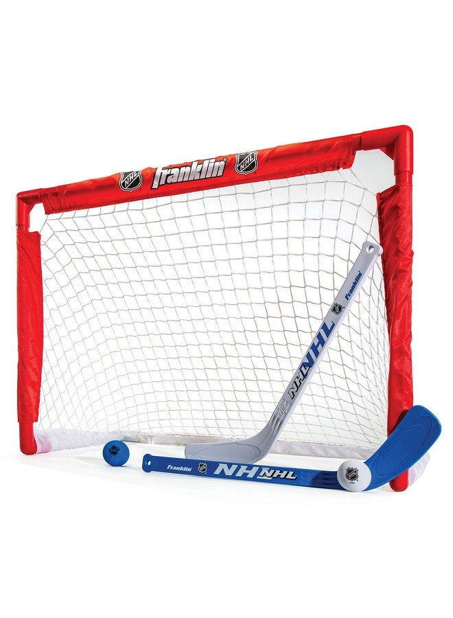 فرانكلين سبورتس مجموعة هوكي NHL الصغيرة من Franklin Sports - تتضمن مرمى هوكي للركبة - 2 عصا هوكي صغيرة + 2 كرة إسفنجية - مرمى هوكي صغير داخلي + مجموعة عصي - Image 1