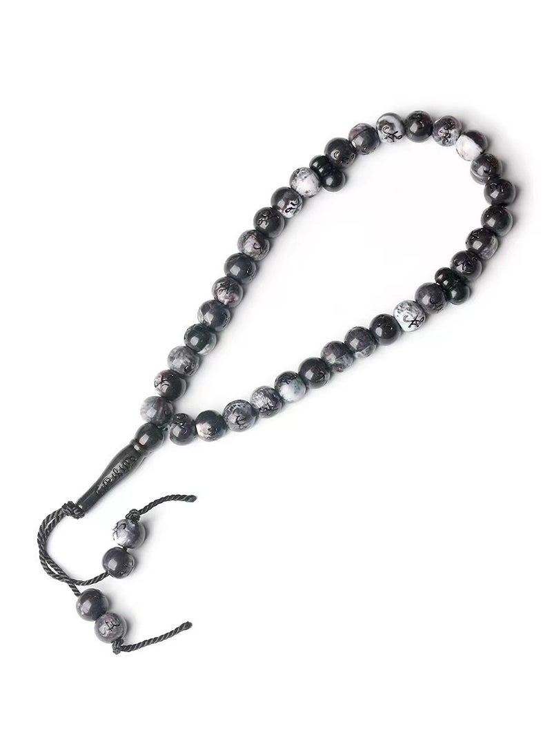 Shero 9.5mm Muslim Tasbih 33 Rosay Beads Islam Prayer dhikr Misbaha with Allah Muhammad Names Engraved on Islamic Religion Eid Ramadan Gift (Black) - Image 1