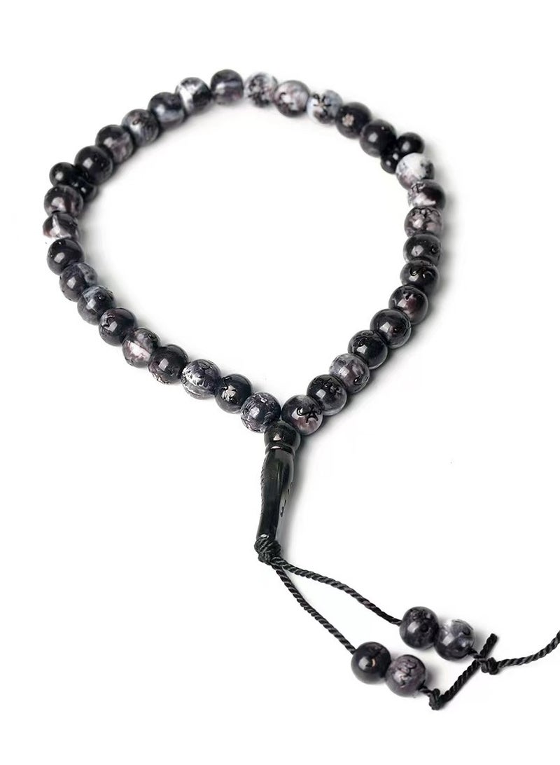 Shero 9.5mm Muslim Tasbih 33 Rosay Beads Islam Prayer dhikr Misbaha with Allah Muhammad Names Engraved on Islamic Religion Eid Ramadan Gift (Black) - Image 2