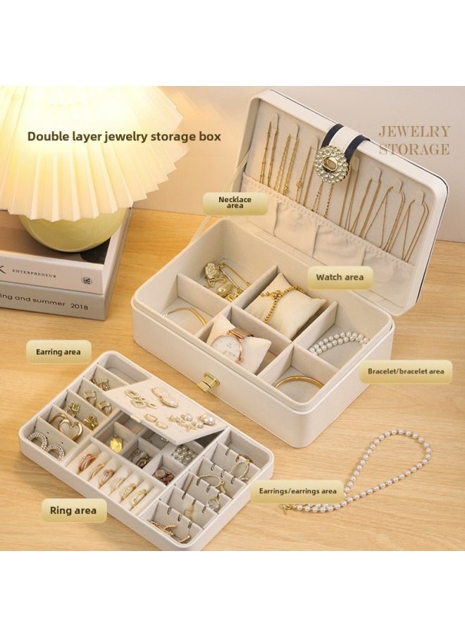 2024 Jewelry Box Multi-layer Large Capacity Earrings Earrings Ring Earrings Necklace Anti-oxidation Hand Jewelry Storage Box-Color:Portable Model-white  - Image 2