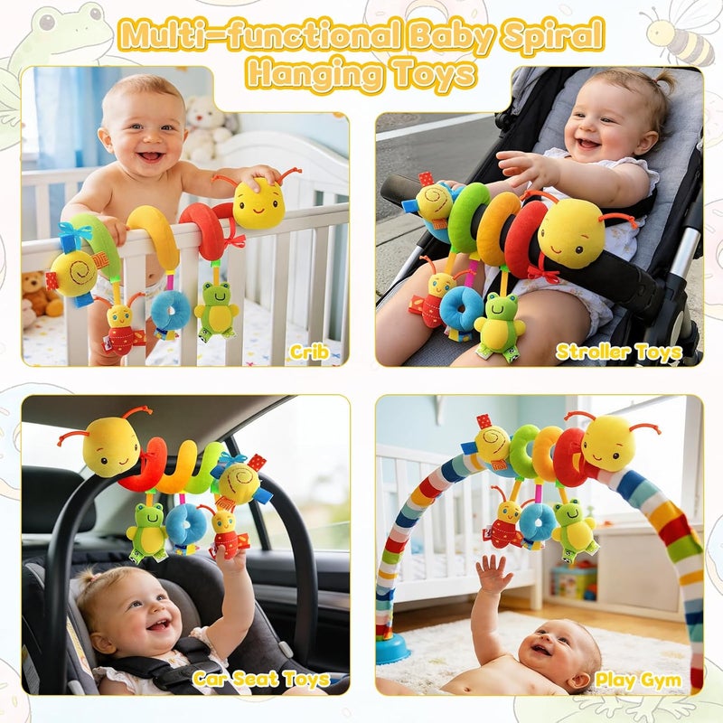 FPVERA Baby Crib Hanging Rattles Toys - Infant Baby Worm Crib Bed Around Rattle Bell Cartoon Insect Spiral Hanging Toy with Ringing Bell for Infants Bed Stroller Car Seat Bar for Babies Boys and Girls - Image 5