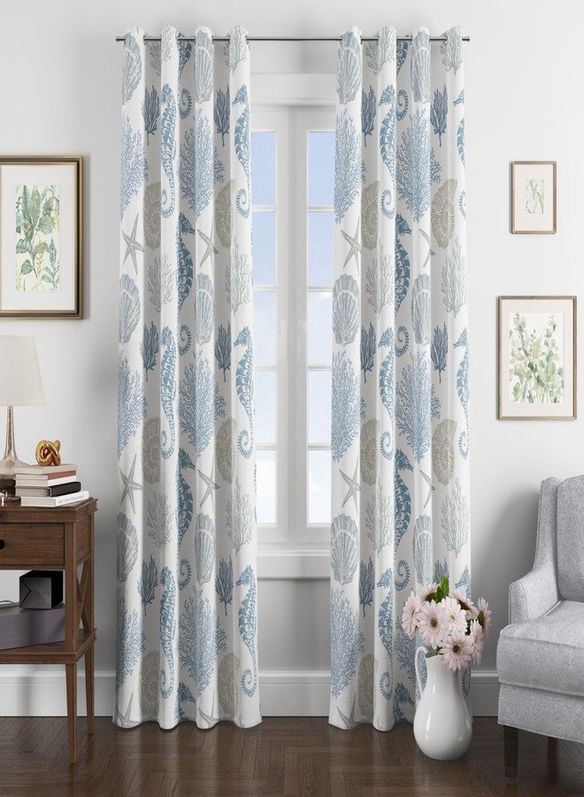 weesire Nautical Coastal Curtains Decorative Beach Ocean Seahorse Coral 50% Light Blocking Sea Darkening Grommet Curtain for Villa Living Room, Bedroom Navy Blue and White 2 Panels Set, 52x63 Inches - Image 4