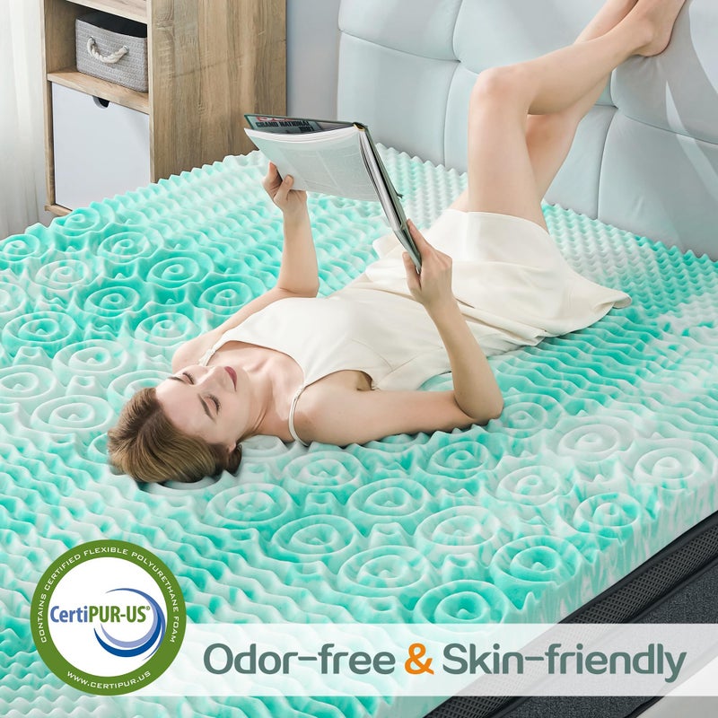 SINWEEK 2 Inch Mattress Topper 5-Zone Memory Foam Mattress Topper Pressure Relieve Soft Mattress Pad, CertiPUR-US Certified, Twin Size, Green - Image 3