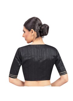 Studio Shringaar Studio Shringaar Women's Readymade Silky Elbow Length Sleeves Saree Blouse With Embroidered Neckline (Black, 42)  - Image 2