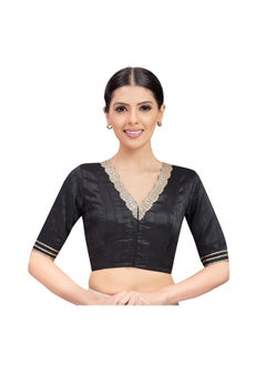 Studio Shringaar Studio Shringaar Women's Readymade Silky Elbow Length Sleeves Saree Blouse With Embroidered Neckline (Black, 42)  - Image 1