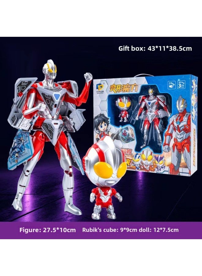 Children's Transformation Cube Toy Genuine Cool Transformation Man Mecha Cube Suit Robot Boy Gift Wholesale-Color: Red Transformation Rubik's Cube + Big Head Transformation Doll (Red) - Image 1