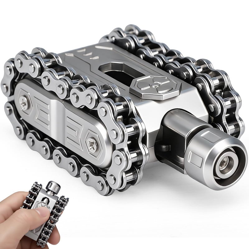 Cybemaga Tank Fidget Spinner Fidget Hand Roller Slider for Kids Adults Metal Sprocket Chain Fidget Toy Sensory Toy for Stress Relief Cool Desk Toy Gift for Boys Teenagers Office Home - Image 3