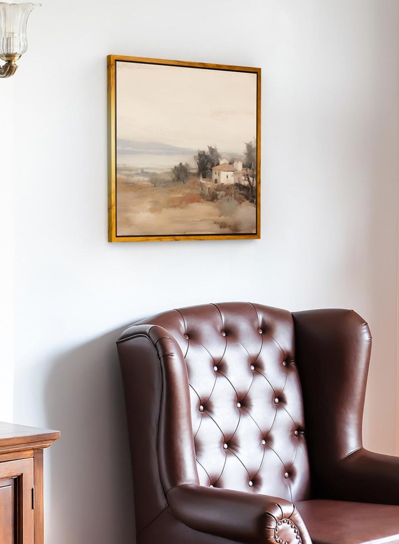 لوحة كانفاس على إطار خشبي بإطار خارجي باللون الخشبي وتصميم بيت كلاسيكي محاط بالأشجار - Image 2