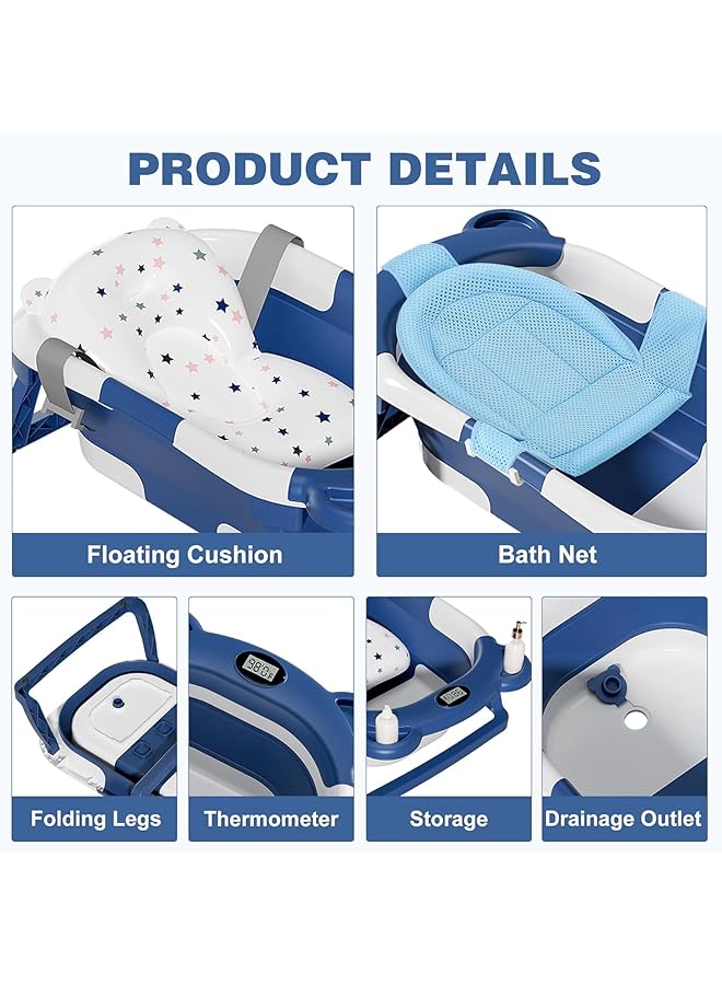 erorex Collapsible Baby Bathtub For Infants To Toddler With Real Time Temp Monitor+Floating Cushion - Image 5