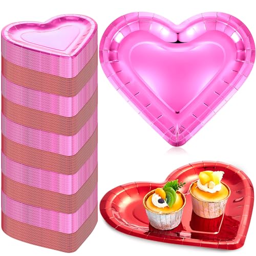 Remerry 100 Pcs Valentine Heart Plates Bulk Shaped Disposable Paper Plates Thick Dinnerware Table Decorative Dessert Dinner Plate for Valentine's Day Wedding Birthday Party Anniversary(Red Pink) - Image 1