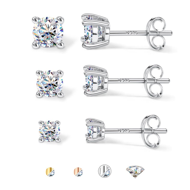 GEMQUEEN Moissanite Earrings Studs Hypoallergenic White Gold Plated Sterling Silver Earrings for Women Men Lab Created Moissanite Earring Helix Cartilage Piercing Jewelry D Color VVS1