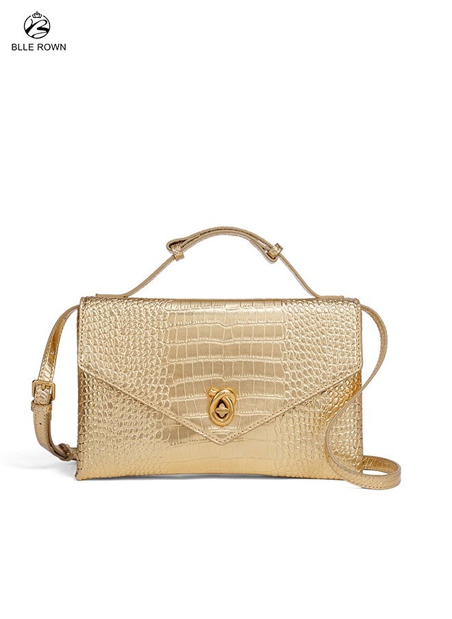 BLLE ROWN Luxury Crocodile-Print Golden Color Ladies Bag for Women Portable Crossbody Bag Hand Bag For Evening Clutch Adjustable Shoulder Bags For Ladies 
