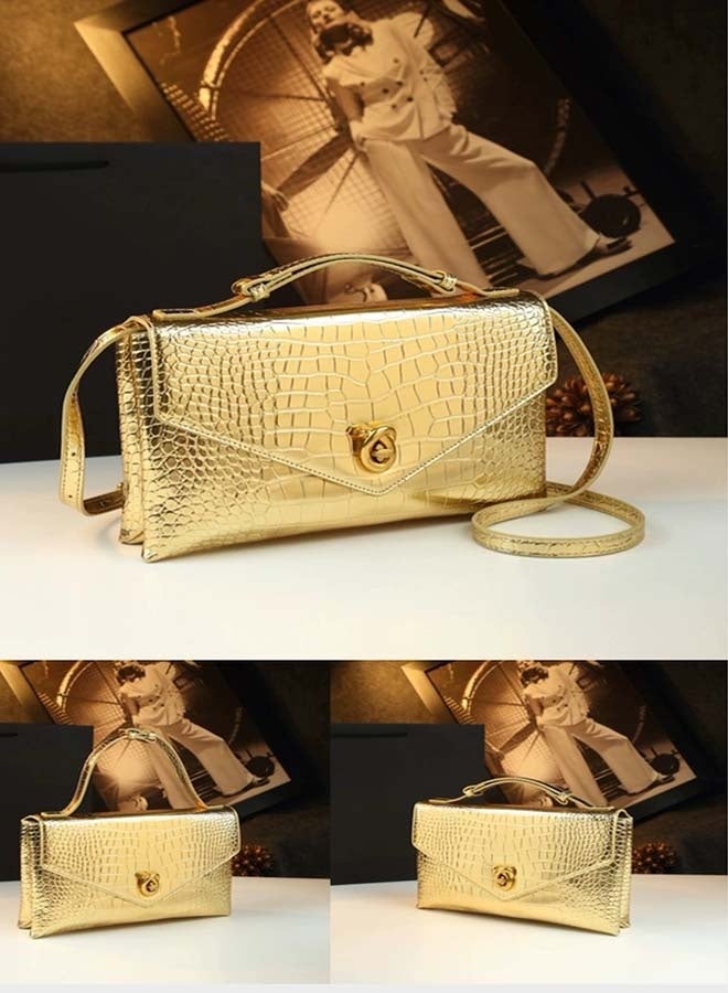 BLLE ROWN Golden Lock Crocodile Pattern Women Handbag – Luxury Shoulder Crossbody Bag for Ladies – Branded Tote Bag with Golden Details – Stylish Bags for Ladies  - Image 2