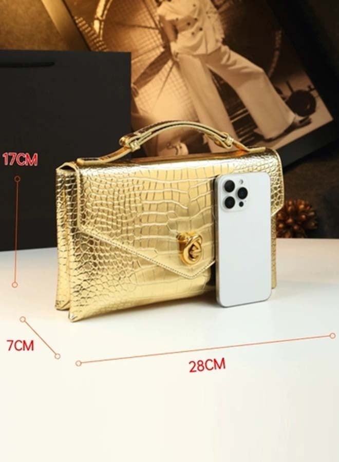 BLLE ROWN Golden Lock Crocodile Pattern Women Handbag – Luxury Shoulder Crossbody Bag for Ladies – Branded Tote Bag with Golden Details – Stylish Bags for Ladies  - Image 3