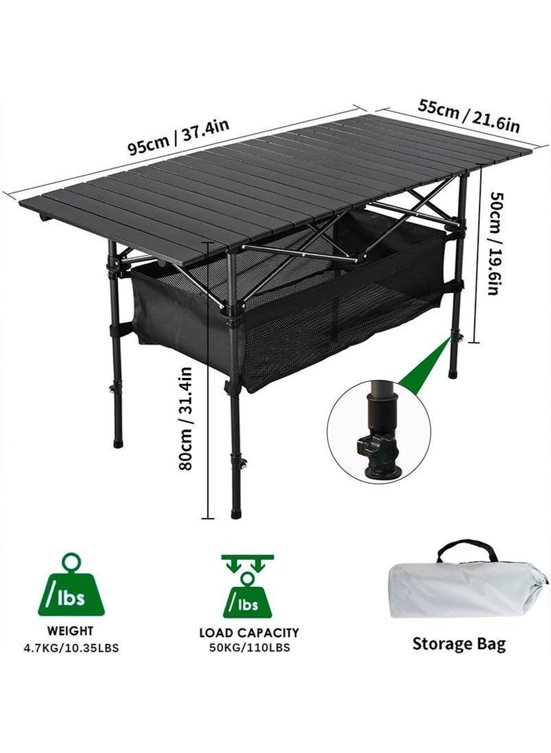 Yoawllty Travel Tables, Folding Camping Table with Adjustable Carrying Bag, Portable Outdoor Aluminum Table for Indoor & Outdoor Picnic, BBQ, Backyards, Beach - Image 3