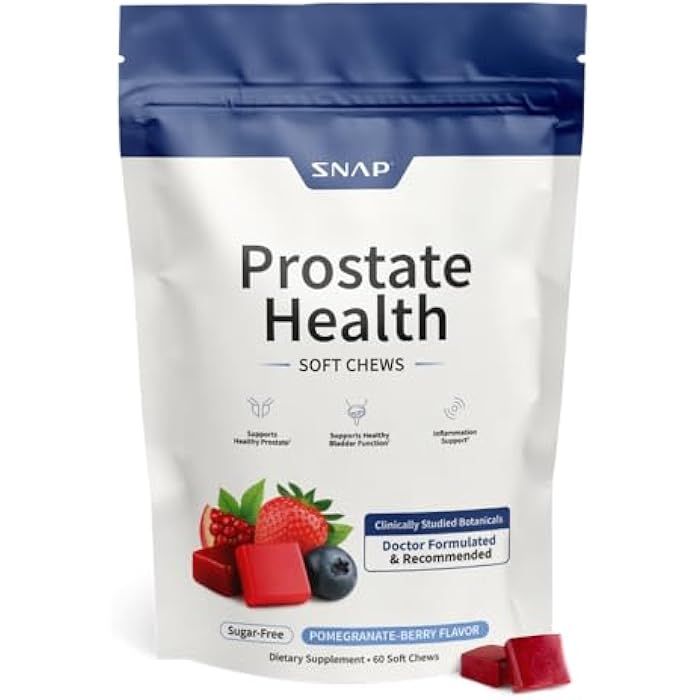 SNAP SUPPLEMENTS مكملات سناب لصحة البروستاتا للرجال مع الستيرولات النباتية، جذر القراص وفطر الريشي - يدعم صحة البروستاتا وصحة المسالك البولية، 60 قطعة حلوى لينة خالية من السكر، بنكهة الرمان والتوت - Image 1