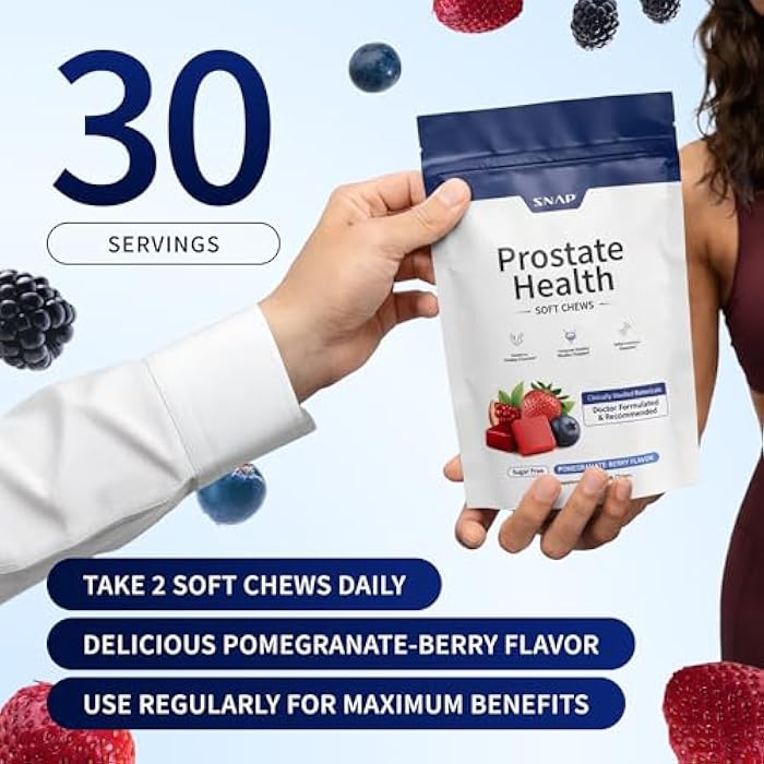 SNAP SUPPLEMENTS مكملات سناب لصحة البروستاتا للرجال مع الستيرولات النباتية، جذر القراص وفطر الريشي - يدعم صحة البروستاتا وصحة المسالك البولية، 60 قطعة حلوى لينة خالية من السكر، بنكهة الرمان والتوت - Image 5