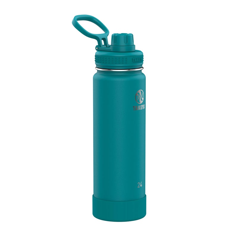 Takeya Actives Water Bottle with Spout Lid Bottle with Double Stainless Steel Insulation Dishwasher Safe BPAFree Bottle with Spout Lid Removable Bumper 24 oz Mystic Blue