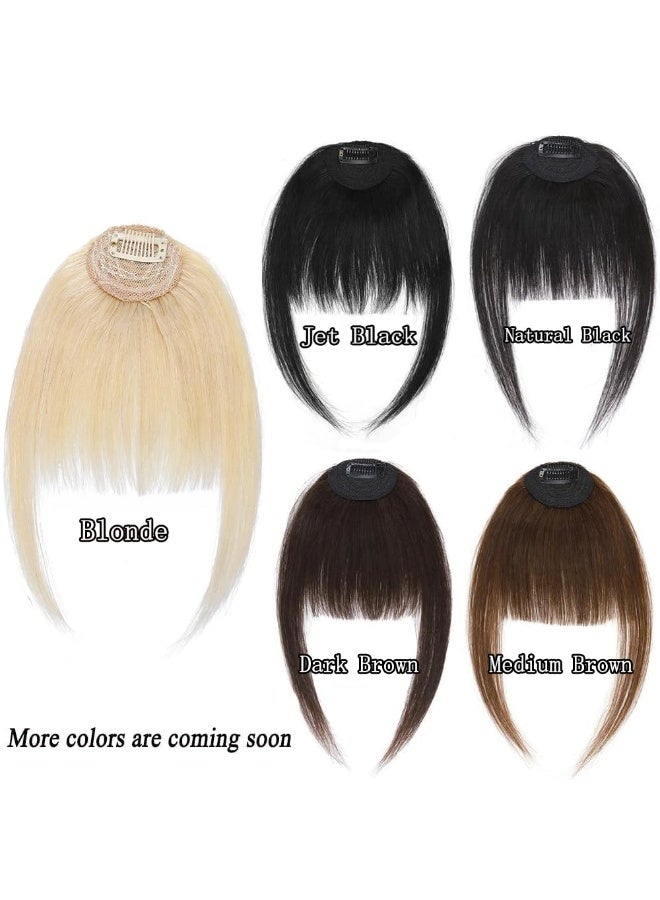 Wispy Clip in Fringe Bangs, Blonde Hairpieces, Natural Hair Extensions with Temples for Women - Image 4