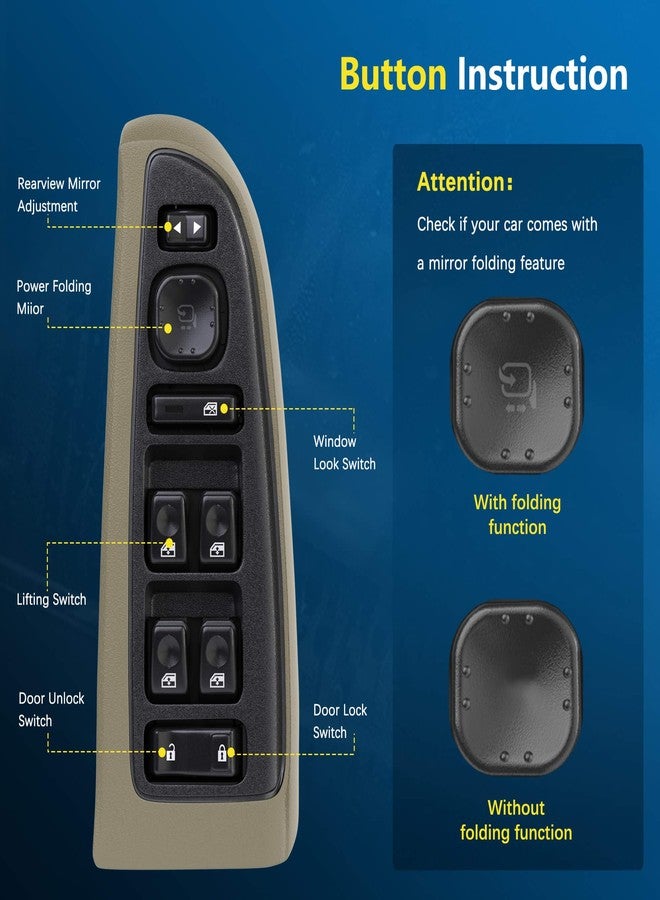CXZHAZD 15883319 Master Power Window Switch with Tan Bezel Fit for Chevrolet GMC Escalade Hummer, 2003-2006 Avalanche Silverado Suburban Tahoe Sierra Yukon Escalade H2, Front Driver Side Door Lock Switch - Image 3