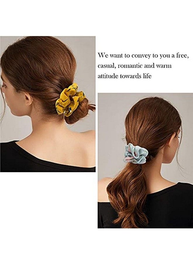 Fameza 15 Pcs Floral Solid Color Scrunchies Silk Scrunchies For Girls With Bow Scrunchies For Women With Chiffon Bow Scrunchies For Women Bulk Hair Scrunchies For Women  - Image 3