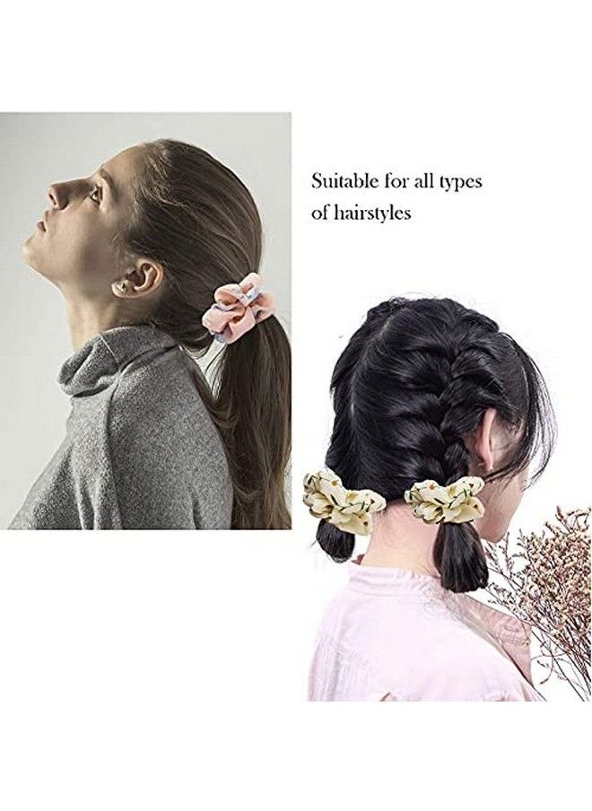 Fameza 15 Pcs Floral Solid Color Scrunchies Silk Scrunchies For Girls With Bow Scrunchies For Women With Chiffon Bow Scrunchies For Women Bulk Hair Scrunchies For Women  - Image 4
