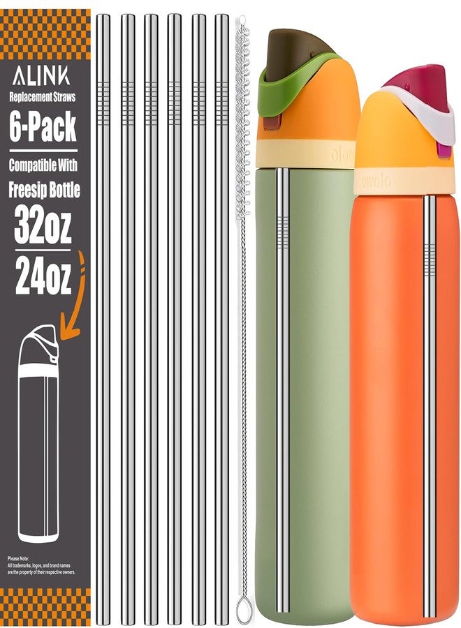 الينك ماصات شرب من الفولاذ المقاوم للصدأ من ALINK لزجاجة المياه المعزولة Owala FreeSip سعة 24 أونصة و32 أونصة، عبوة من 6 قطع، ماصات معدنية بديلة قابلة لإعادة الاستخدام لغطاء كوب Owala Freesip سعة 32 أونصة و24 أونصة فقط، بالإضافة إلى فرشاة تنظيف الماصات، آمنة للغسل في غسالة الأطباق - Image 1