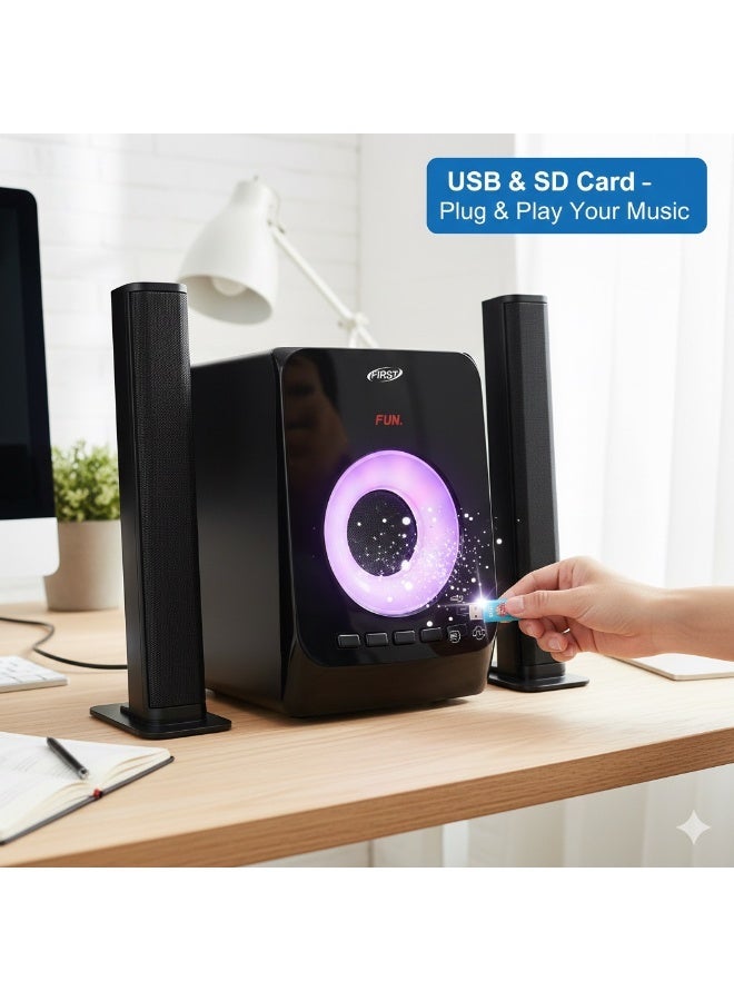 فيرست سبيكر فيرست FT-222 نظام مسرح منزلي 2.1 احترافي | قوة 80 وات (RMS) -راديو، بلوتوث، USB/SD، AUX، مع ريموت كنترول - Image 3