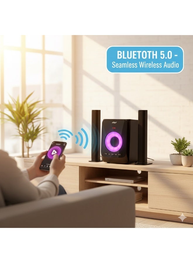 فيرست سبيكر فيرست FT-222 نظام مسرح منزلي 2.1 احترافي | قوة 80 وات (RMS) -راديو، بلوتوث، USB/SD، AUX، مع ريموت كنترول - Image 2